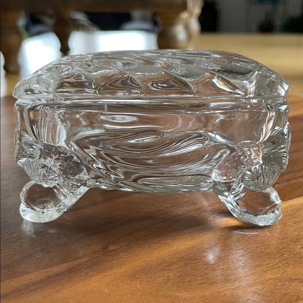 Clear Pressed Glass Trinket Box with Lid